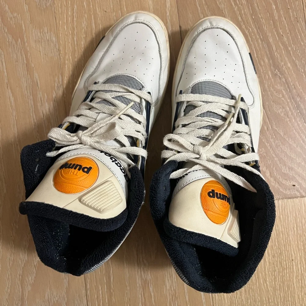 Reebok Men's White and Navy Sneakers with Orange Accents